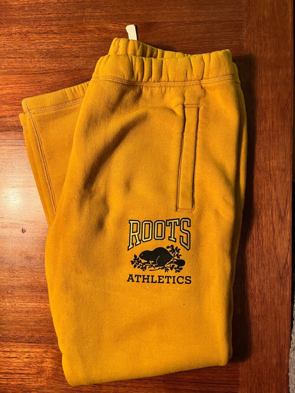 Roots Men’s Mustard Yellow Fleece Joggers with White Drawstring
